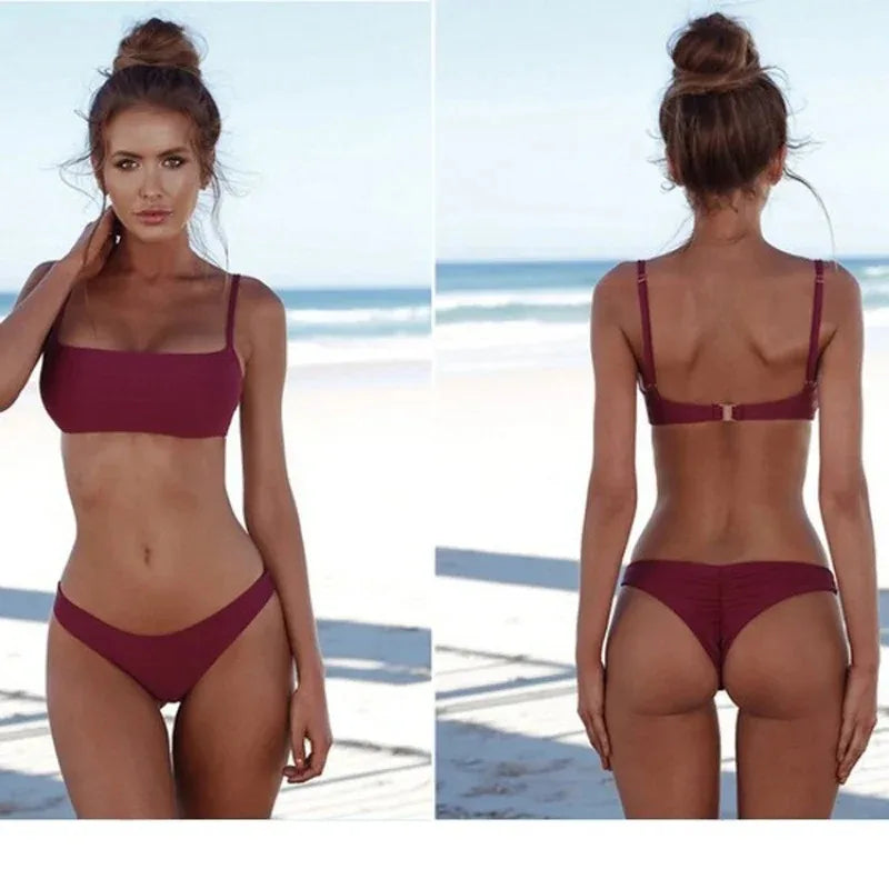2024 New Sexy Push Ups No Padded Brazilian Bikini Sets Women's Retro Swimwear Swimwear Beach Sets Bikini Swimwear Straight