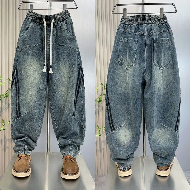 Fashion Loose Hip Hop Striped Jeans American Retro Jeans High Quality Luxury Brand Men Clothing