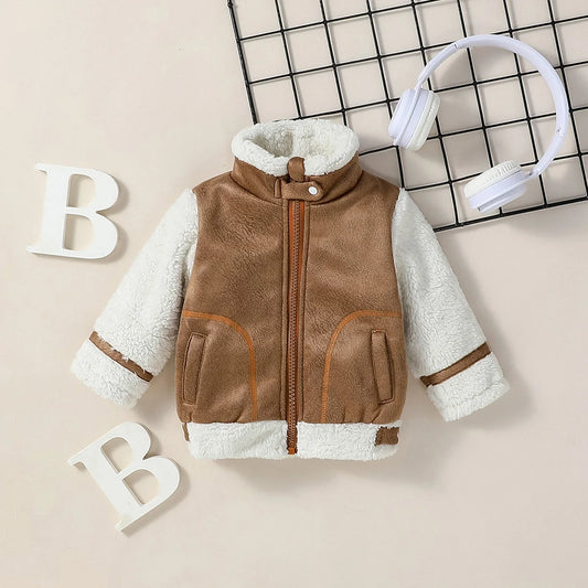 1-3Y Baby Boys Winter Long Sleeve Turtleneck Warm  Coral Velvet  Jacket Coat With Zipper Outerwear