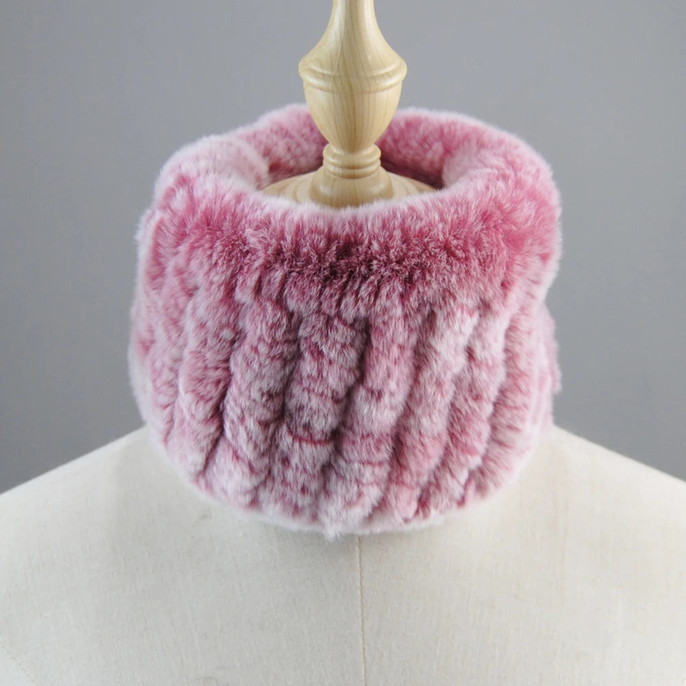 Good Elastic Rex Rabbit Fur Ring Scarves Winter Warm Women Genuine Rex Rabbit Fur Scarf Knitted Real Natural Fur Wraps Headbands