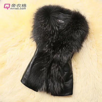 Women Leather Jacket Fur Collar Stitching Simulation Leather