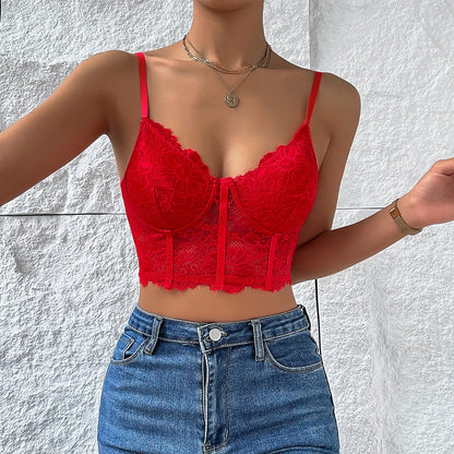 Y2k Clothes Corset Crop Sleeveless Tops Women Lace Mesh Sexy Spaghetti Strap Lingerie Tank Top Going Out Party Top Slim Camisole