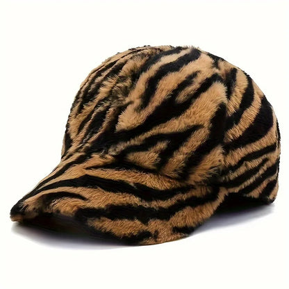 Get Ready for Winter with Our New Arrival Leopard & Zebra Print Fleece Baseball Cap - Perfect for Women