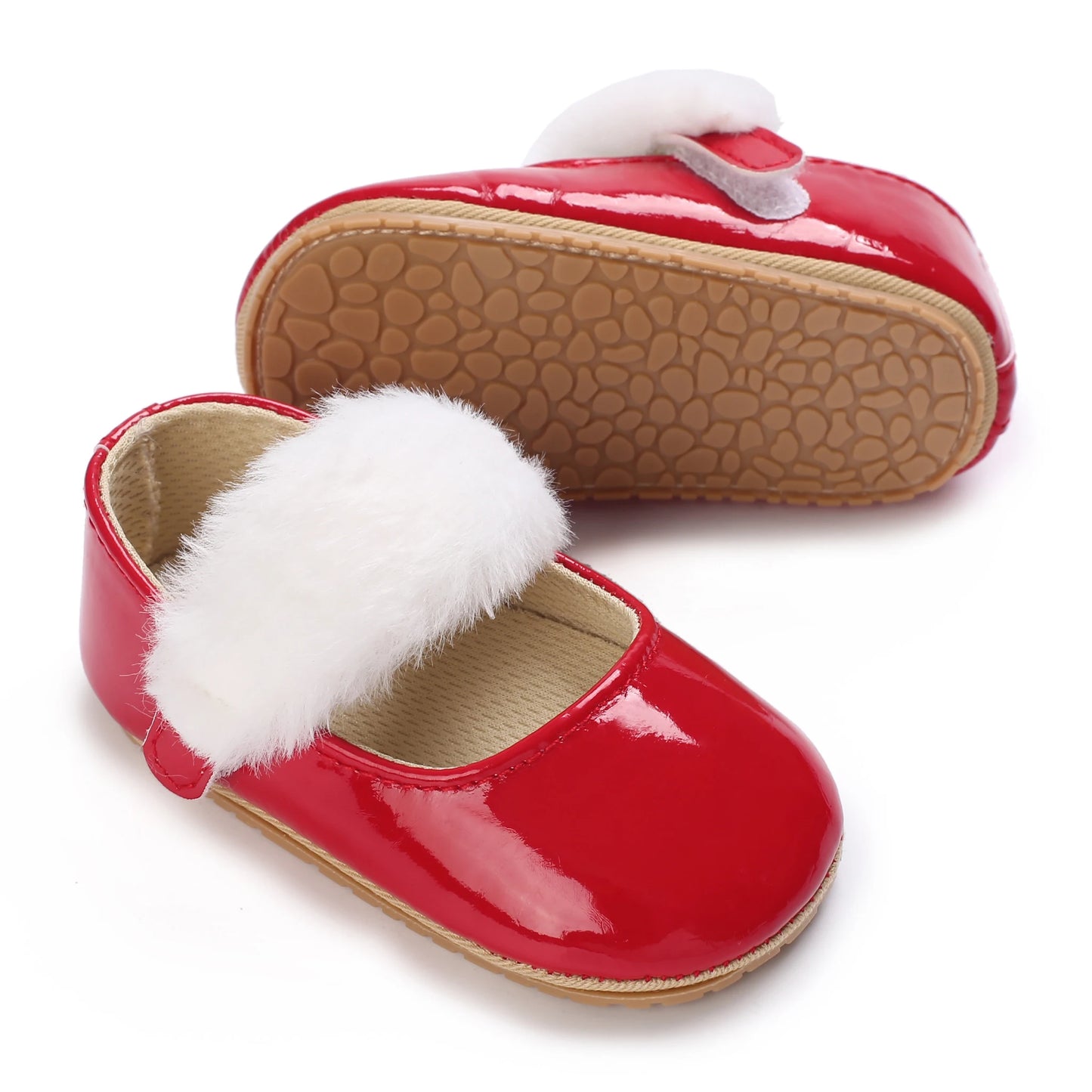 Newborn Baby Shoes Baby Girl Shoes Girl Classic Red Bowknot Rubber Sole Anti-slip PU Dress Shoes First Walker Toddler Crib Shoes