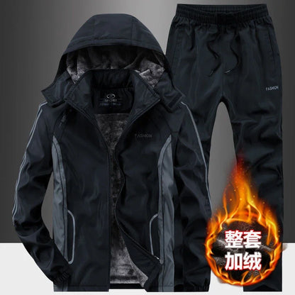 Autumn Winter Tracksuit Men Sets Sportswear Thick Warm Plus Velvet Sport Suit Hoodies+Sweatpants Men Brand Clothing Sweat Suit