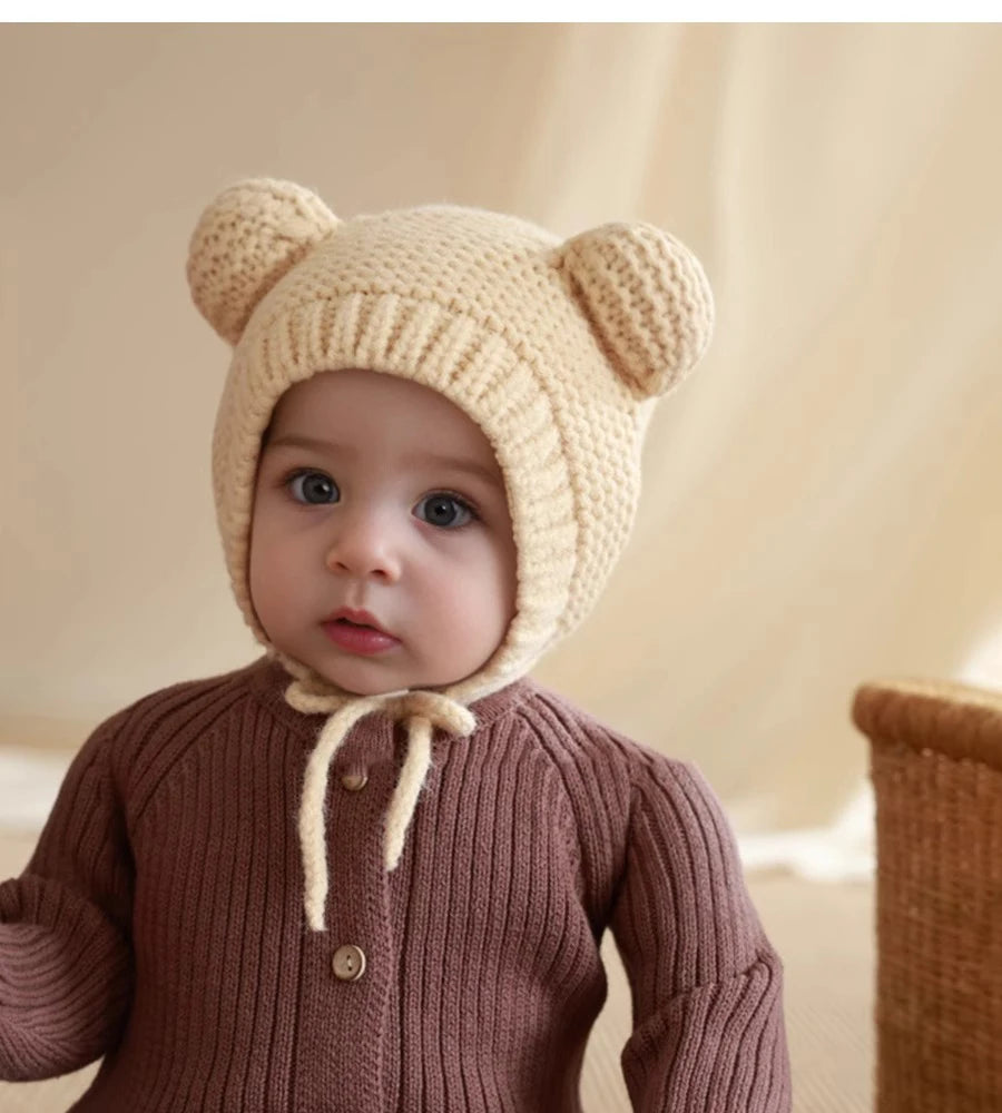 Baby hat autumn and winter baby woolen gauze hat boys knitted hat girls ear protection children warm and cute cartoon