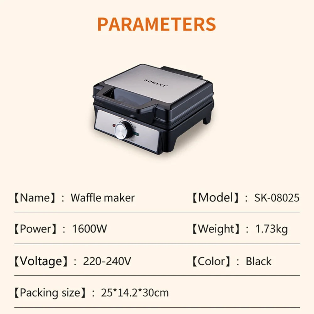 1600W Electric Waffles Maker 2 Pan Temperature Control Double Heating Non-Stick Egg Cake Oven Waffles Griddle Cooking Machine