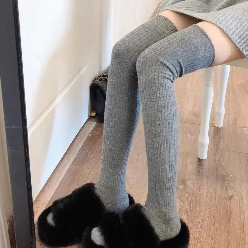 1/2pairs Women's Casual Knitted Long Socks Autumn Winter Solid Stockings Boot Calf Socks Over Knee Leggings