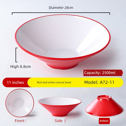 Melamine Rain-Hat Shaped Bowl Commercial Ramen Bowl River Snail Rice Noodle Bowl Noodle Restaurant Dedicated Noodles with Soy Sauce Wonton Pig's Knuckle Rice Spicy Hot Large Bowl