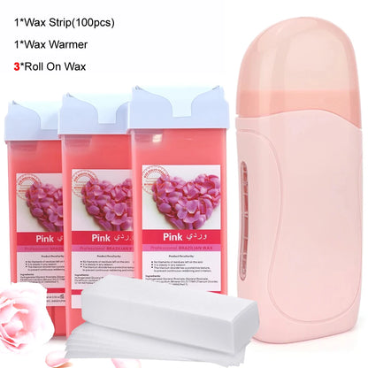 Roll on Wax Kit Waxing at Home with 2 Wax Cartridges & 100 Pcs Wax