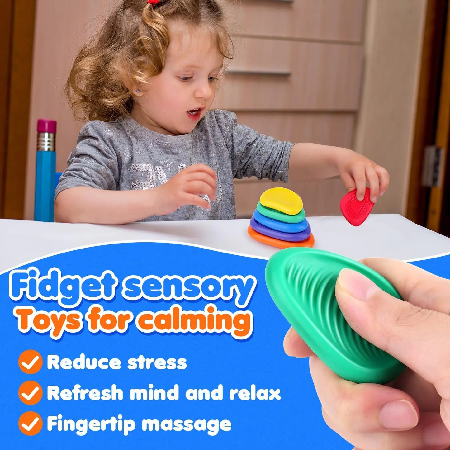 Fidget Toys Adults Sensory Silicone Stone 6 Pack Textured for Autism