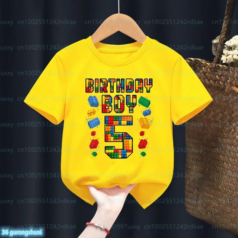 Summer Kawaii Kids 2-9th Birthday Master Builder Block Building Boys Cotton Tshirt Cute Children Tshirt Boys Tshirt Top