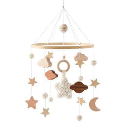 Baby Crib Mobile Bed Bell Rattle Toys Wooden Crochet Stars Pendant Bed Bell Toys Newborn Comfort Crib Bracket Hanging Toys Gifts