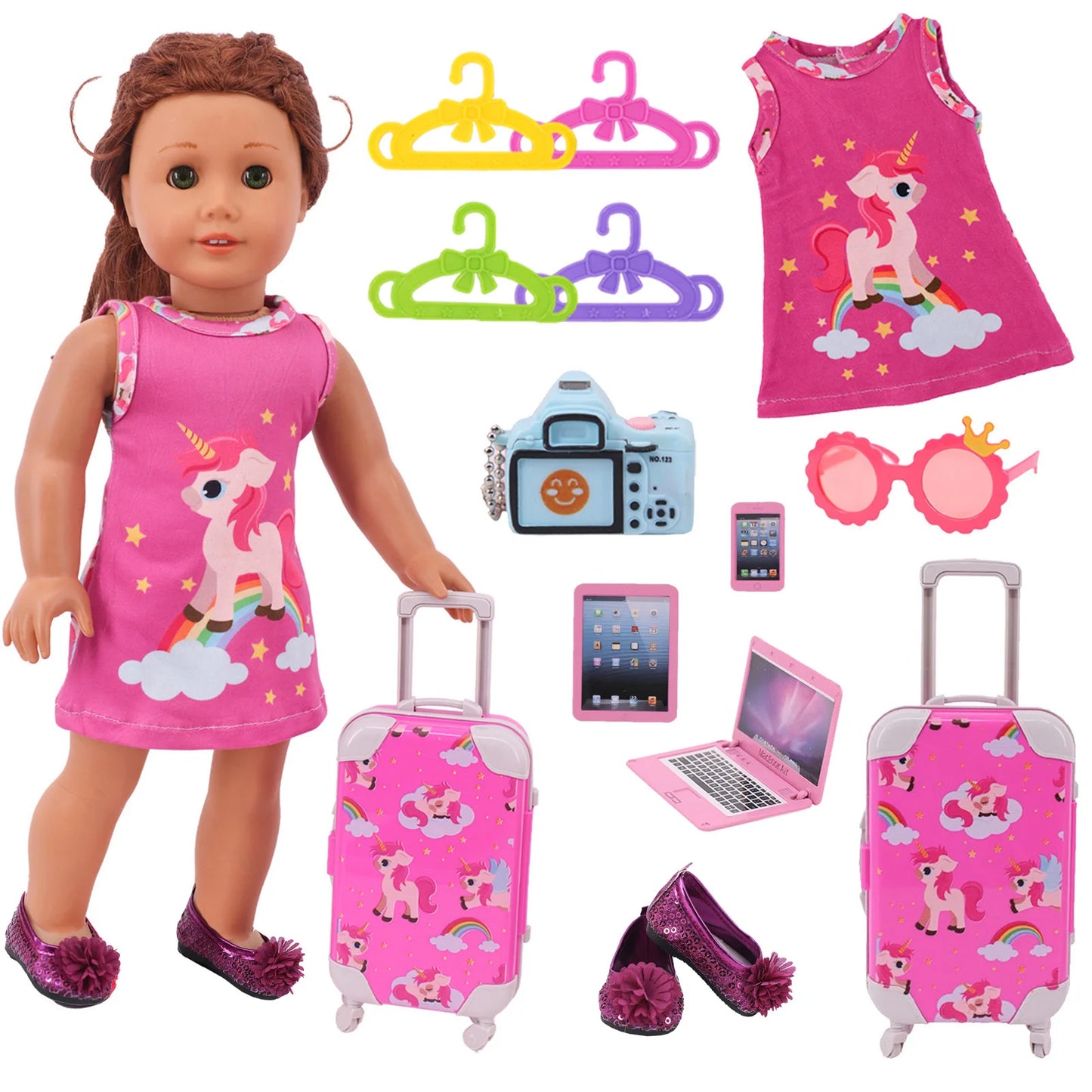 Doll Clothes&Miniature Accessories Shoe Luggage Set  For 18 Inch American Doll