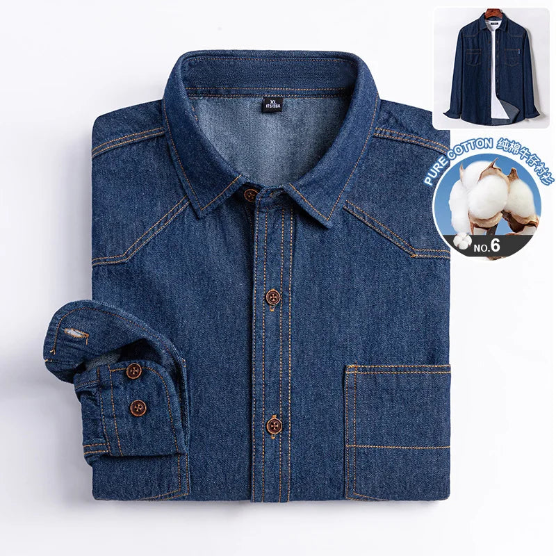 New in shirt Fahion jean shirts for men longsleeve 100%Cotton Casual shirt cowboy single pocket top social korean trends clothes