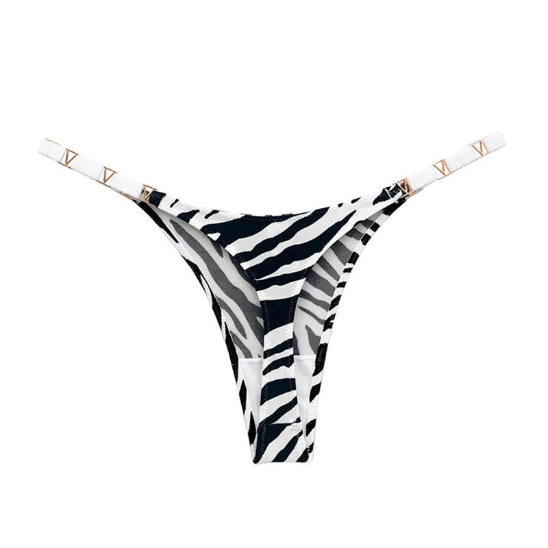 Seamless Sexy Thong Women Underwear Briefs Panties Zebra Flower Low Rise Luxury Metal Buckle G String Bikini Girls Female Panty