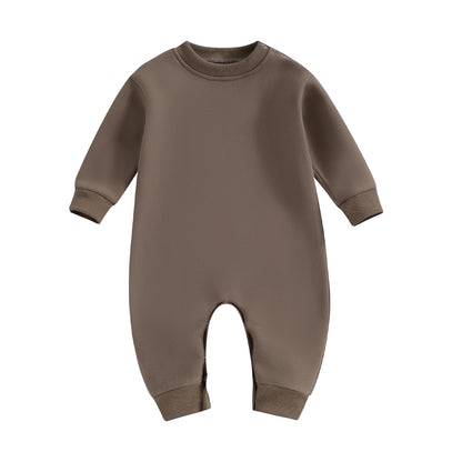 Pudcoco Toddler Baby Girls Boys Sweatshirt Romper Solid Color Fleece Long Sleeve Jumpsuit for Newborn Cute Clothes 0-18M
