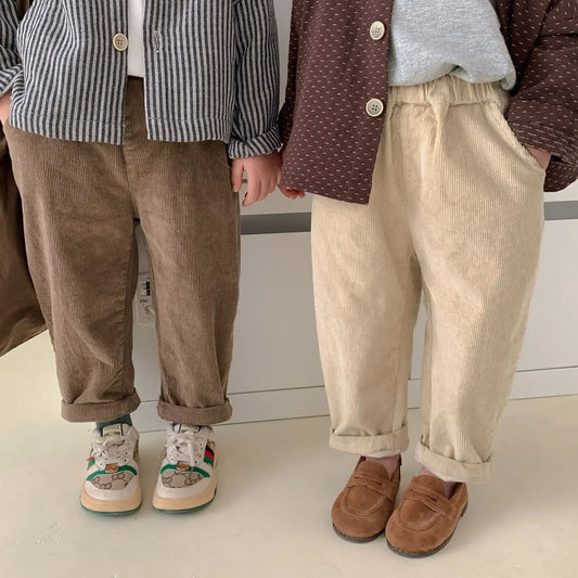 9990C-1 Korean Boys Corduroy Pants Autumn Winter Hot Sale Girl Casual Pants Long Pants 1-7Year Kid's Pants Trousers