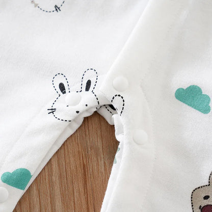 Spring And Autumn Boys And Girls Cute Cartoon Rabbit And Koala Printed Long Sleeve Wrapped Foot Bodysuit