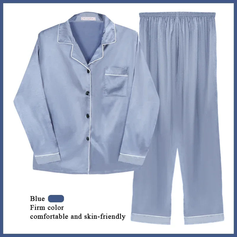 M-XXL On Sale Silk Satin Pajamas Suit Women Full Sleeve Lounge Homewear Clothes Loose Home Pyjamas Nightwear Clearance Sale