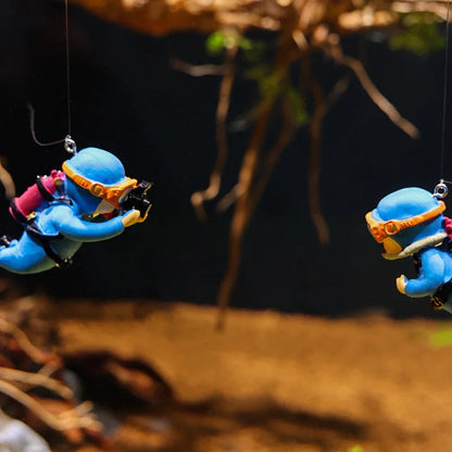 2 Pack Fish Tank Decorations, Cute Little Diver Ornament Floating Aquarium Accessories (Orange, Blue)