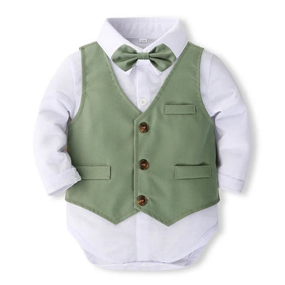 5Piece Sets Spring Autumn Newborn Boy Clothes Korean Fashion Gentleman Bodysuit+Vest+Pants+Tie+Hat Baby Luxury Clothing BC1684