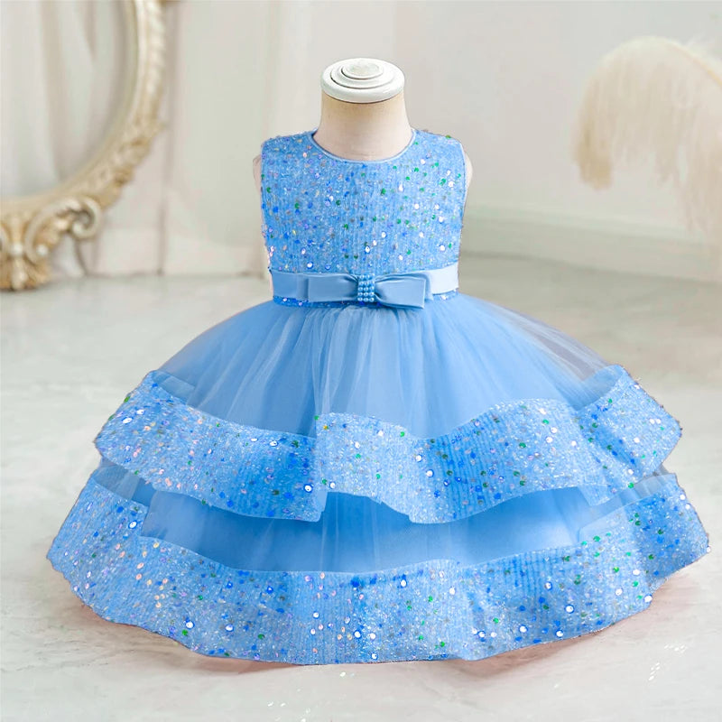 Sequin Birthday Party Dress for Baby Girls Sleeveless Elegant Tulle Princess Dress Red Green Christmas Dress for Kids New Year