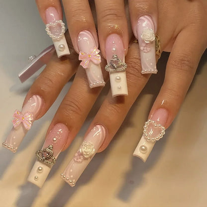 24Pcs Simple White French Press on Nails with Glue Long Ballet False Nails Wearable Coffin Fake Nails Full Cover Nail Tips