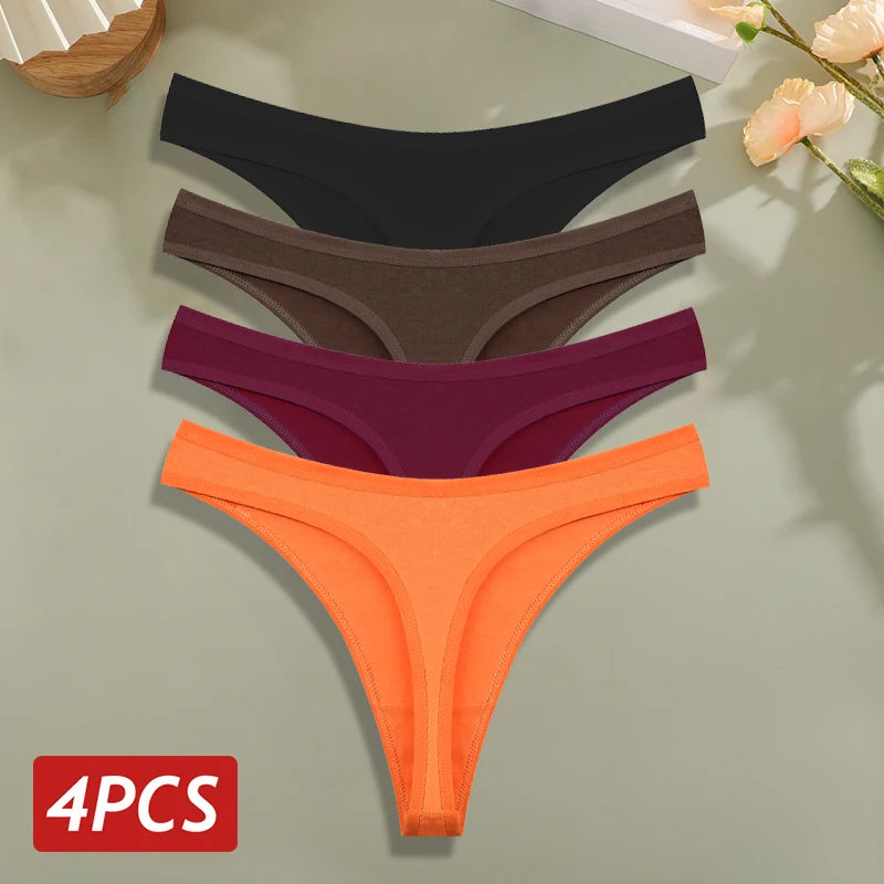 4PCS/Set Cotton Panties for Women Sexy Low Rise G-String Thongs Ultra-thi Seamless Panties