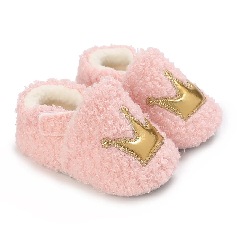 Fashionable Lamb Down Newborn Baby Girl Knitted Baby Soft Sole Shoes Toddler Shoes Warm and Non Slip First Walker