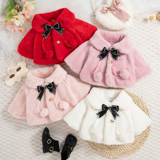Winter New Sweet Black Bow Baby Girl Coat, Korean Style Warm And Beautiful Children'S Clothing For 6-24 Months