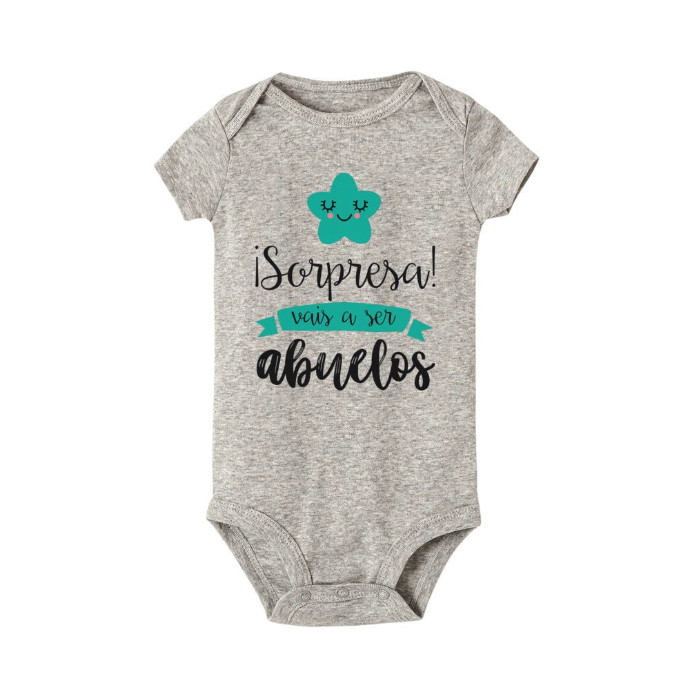 Surprise That You Will Become Grandparents Baby Romper Boy Girl Print Bodysuit Short Sleeve Jumpsuits Summer Infant Clothing