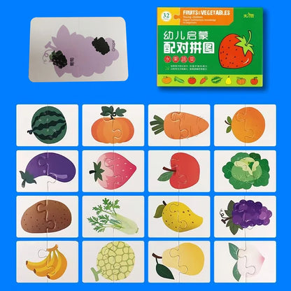 Montessori Toddler Puzzle Cards Toys For Kids 2 Years Jigsaw Matching Game Education Toys Cartoon Shape Cognitive Training Gift