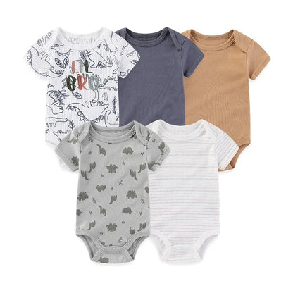 4/5PCS Cotton Bodysuits Print Newborn Baby Girl Clothes Short Sleeve Cartoon Baby Boy Clothes Set Solid Color Summer Bebes