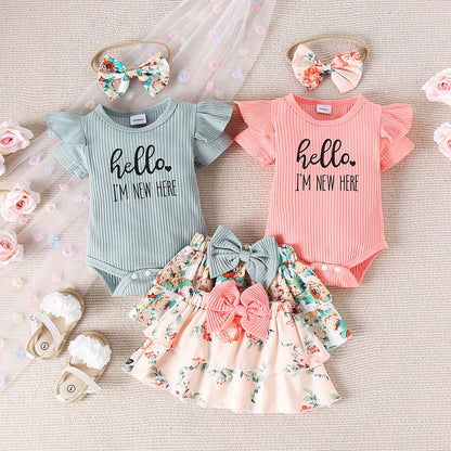 3PCS Summer 0-1 Years Old Fashion Trend Comfortable Soft Cute Baby Girl Pit Strip Ha Dress + Skirt + Bow Head Estimate