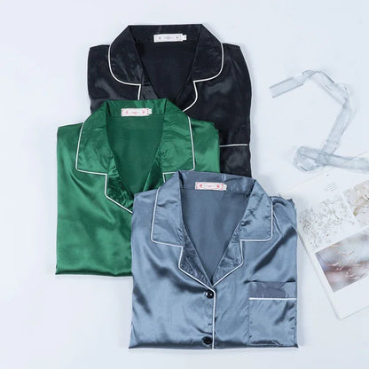 M-XXL On Sale Silk Satin Pajamas Suit Women Full Sleeve Lounge Homewear Clothes Loose Home Pyjamas Nightwear Clearance Sale