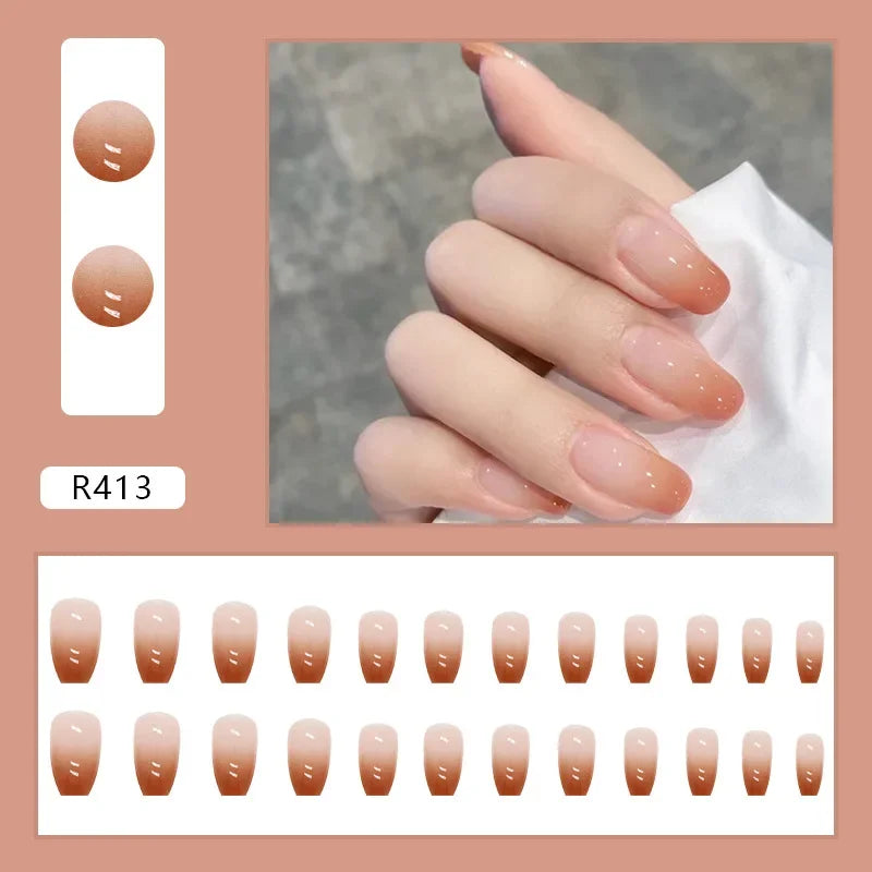 Vintage Camellia Wearable Pink Press on Fake Nails Tips with Glue False Nails Design Butterfly Lovely Girl False Nails