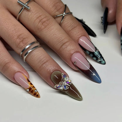 2024 New Ramadan Style False Nails with Gold Moon Star Design Almond Red French Fake Nail Patch Full Cover Detachable Manicure