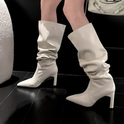 JOZHAMTA Size 34-43 Knee Boots For Women Real Leather Thick High Heels Winter Shoes Fall Fashion 2025