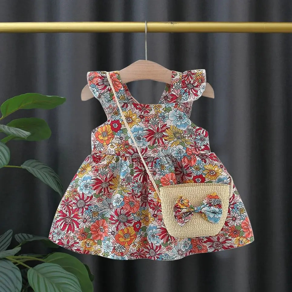Summer Cotton Baby Dress Flower Printed Dress Hawaiian Style Baby Clothes Send Bag