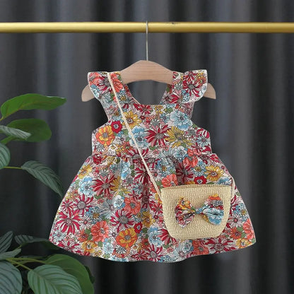 Summer Cotton Baby Dress Flower Printed Dress Hawaiian Style Baby Clothes Send Bag