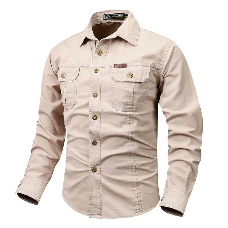 Spring Autumn Men Long Sleeve Cargo Cotton Shirts Man Breathable Casual Outdoor Polo Shirt Man Hike Safari Work Tactic Shirt 5XL