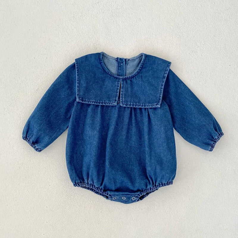 Autumn new 0-3 year old baby clothes girl baby jeans sisters clothes fashionable cute wear large lapel romper