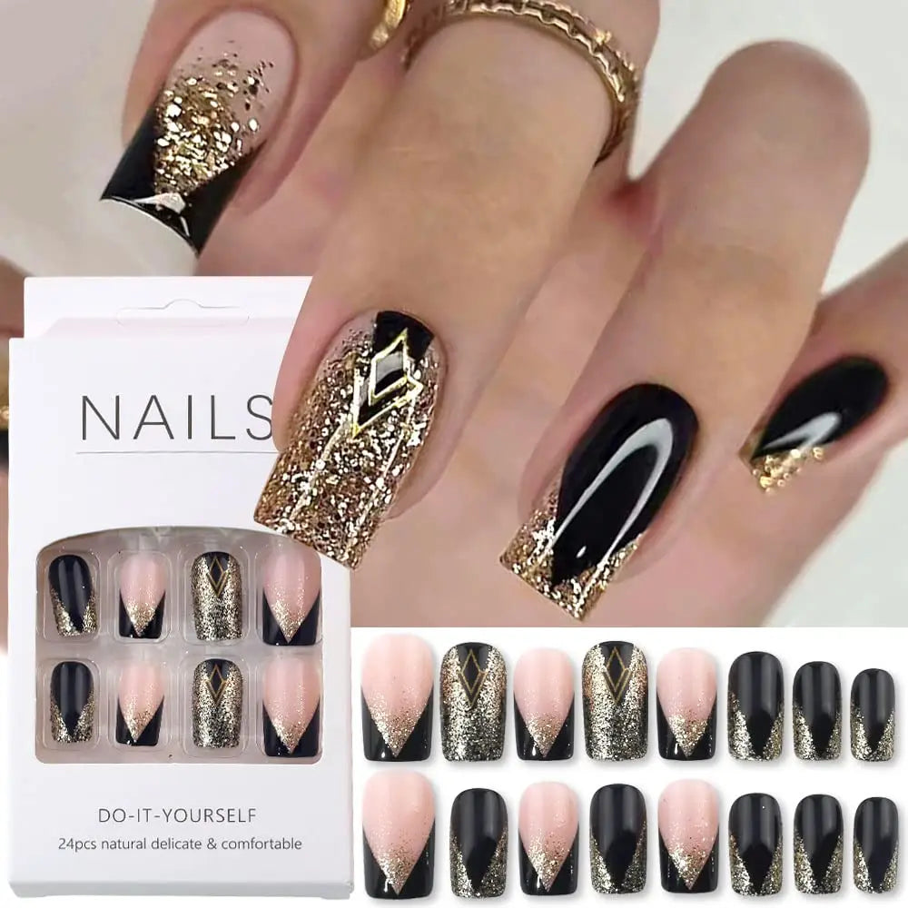 French Tip Press on Nails Long Coffin False Nails Press ons Acrylic Glue on Nails Full Cover False Nails Wearable Fake Nails Set