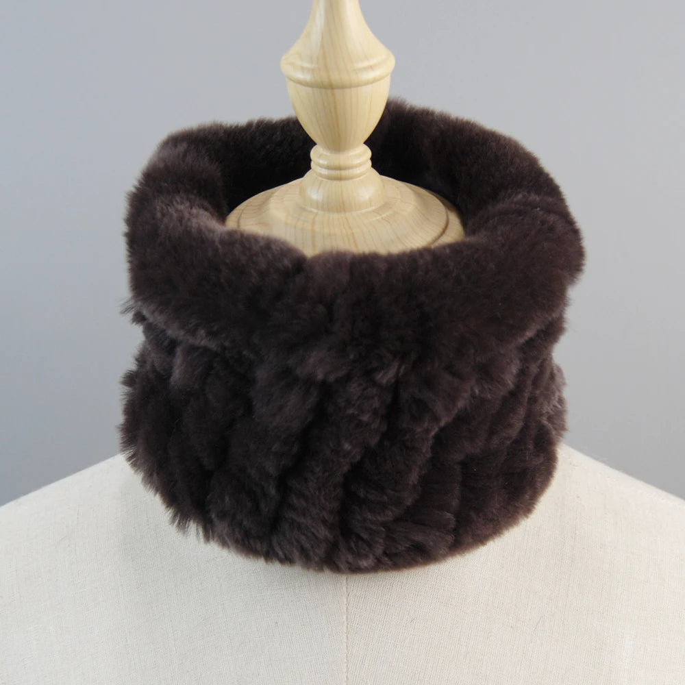 Good Elastic Rex Rabbit Fur Ring Scarves Winter Warm Women Genuine Rex Rabbit Fur Scarf Knitted Real Natural Fur Wraps Headbands