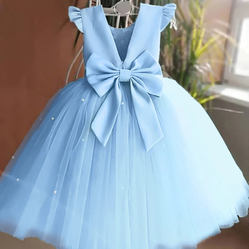 Kid's Princess Backless Dress Sleeveless Elegant Girls Birthday Party Dress Flower Girls Dress for Wedding Tutu Gown 1-5 Years