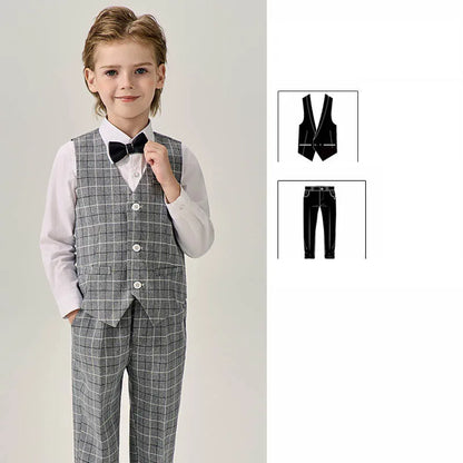 Prince Kids Purple Jakcet Vest Pants Bowtie Piano Party Dress Boys Wedding Ceremony Photograph Suit Children Performance Costume