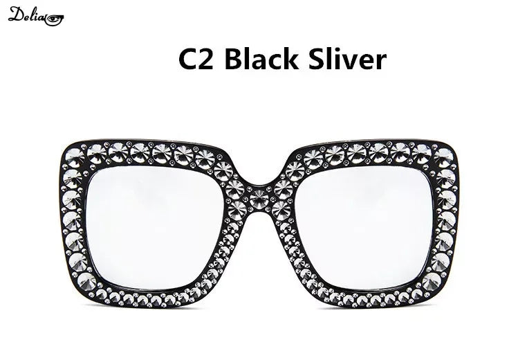 Glitter Women Sunglasses Brand Design Flash Square Shades Mirror Female Sun Glasses Bezel Bling Rhinestones