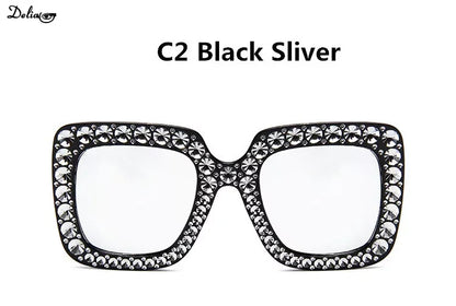 Glitter Women Sunglasses Brand Design Flash Square Shades Mirror Female Sun Glasses Bezel Bling Rhinestones