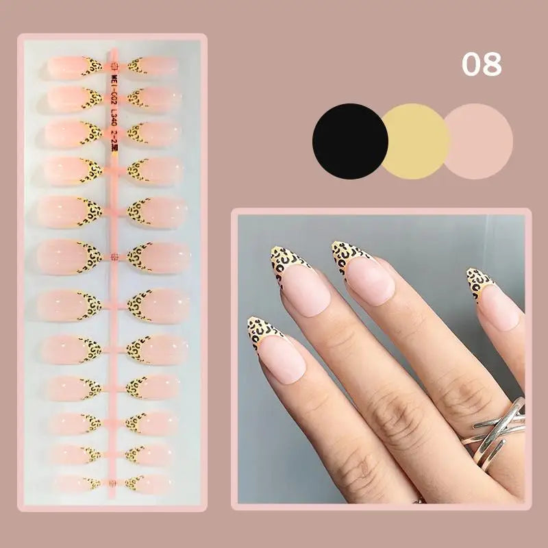 24pcs Short Sqaure Fake Nails for Summer Black Lace Press on Nail Simple False Nail Tips